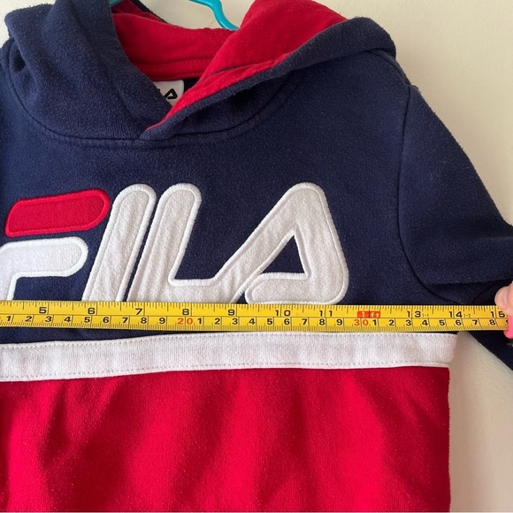 🌼 5/$25 FILA Kids Hoodie Size 7 Navy Red Colorblock Logo Pullover Sweatshirt - Picture 6 of 10